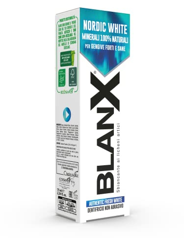 BlanX, Nordic White Zahnpasta Anti-Flecken, mit 100% natürlichen Minearls, beruhigend und regenerierend, sofortige Frische, Format 75 ml, 12 Packungen