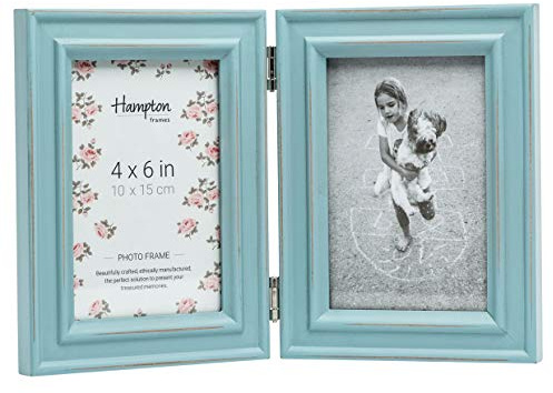 Hampton Frames Paloma Doppel-Bilderrahmen 10x15 cm hellblau, klappbar, lackiertes MDF, Glas, freistehend, nur Hochformat, mit drehbaren Clips, Wand- & Tischrahmen
