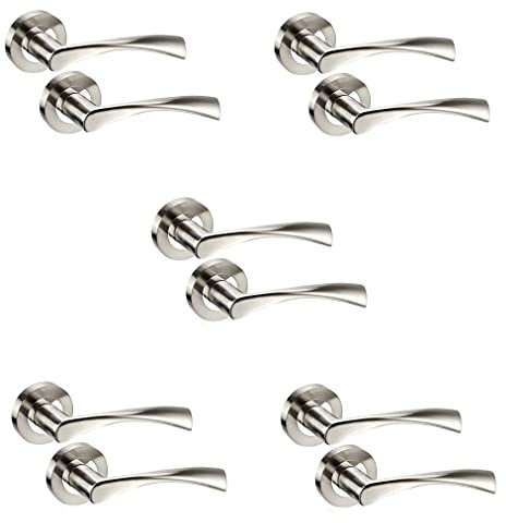 Golden Grace Astrid Design Door Handles on Round Rose in Dual Chrome Finish, Classic, 5 Pairs