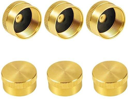 ANPTGHT Lot de 6 bouchons scellés en laiton massif pour bouteille de propane de 0,5 kg - Bouchon de protection pour le camping en plein air pour éviter les fuites de gaz dans le stockage
