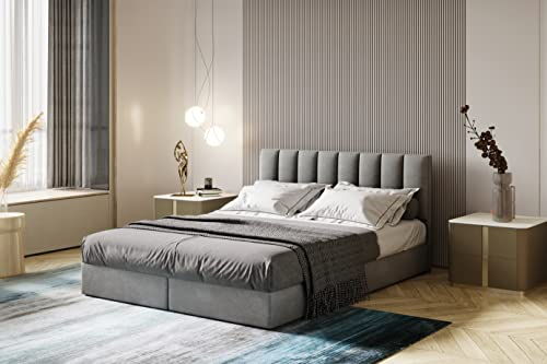 Boxspringbett mit Bettkästen City H3 Matratze mit Topper (Grau, 140 x 200 cm)