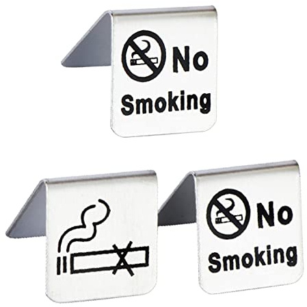 3 Pcs Stainless Steel No Smoking Signs Double Side Tent Card | No Smoking Table Sign, Non-Smoking Desk Logo Indicator for Restaurant Office Hotel Hospital Club Cabin Indoor Outdoor