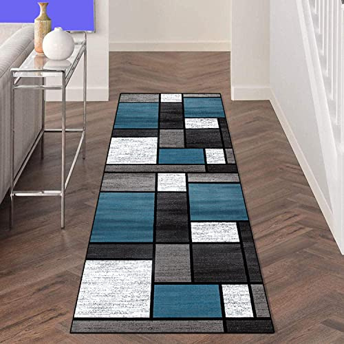 LIHY Teppich Läufer Flur Küche rutschfest 80×400cm Bunt Blau Lang Korridor Teppichläufer Waschbar Modern Küche Schlafzimmer Wohnzimmer Läufer Vintage Polyester Breite 60cm/ 80cm/ 100cm/ 120cm/ 140cm