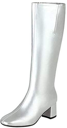 Lroey Reoly Stivali da Donna a Metà Polpaccio con Tacco a Blocco, Stivali da Vestito Tacco Medio Square Toe Boots Zip Solid Stivali da Festa 171 Argento Numero 33 EU
