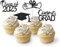 24 Stück Glitzer 2025 Graduation Cupcake Toppers, Abschluss Deko, Bachelor Hut Deko für Abschlussfeier Party, Graduation Dekoration (Schwarz)