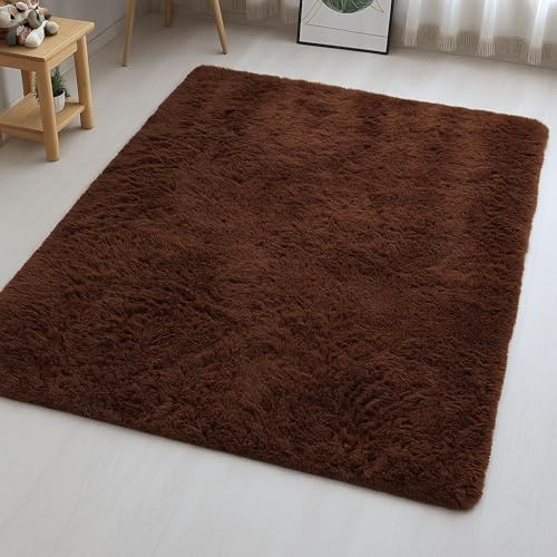 Aspire Homeware Rugs Living Room - Brown Area Rugs for Bedroom 80x150cm Anti Slip - Modern Super Soft Thick Pile Fluffy Shaggy Rug Non Shedding