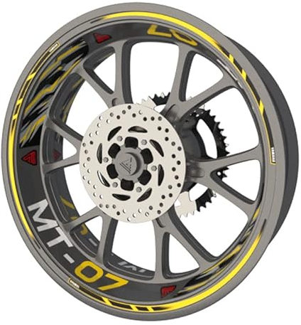 Premium Qualität Felgenaufkleber Sticker Set Entwickelt für Motorradmarke und modell Yamaha MT-07 (2 Felgen) (dunkelgelb)