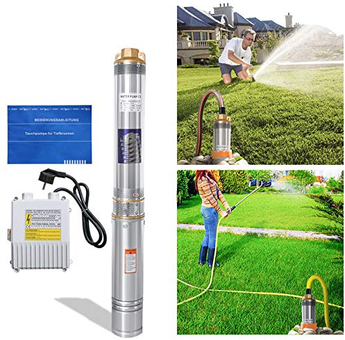 Tubiaz Tiefbrunnenpumpe 370W, Tauchpumpe 4000 L/h, Brunnenpumpe 34 m Förderhöhe, Springbrunnenpumpe 92 mm Pumpendurchmesser, Wasserpumpe mit 20m Anschlusskabel