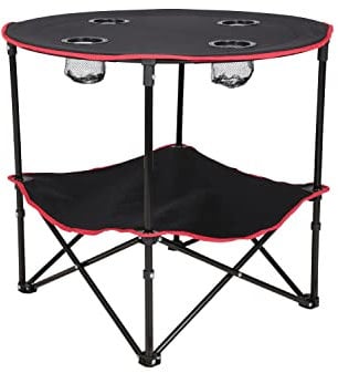 Mountain Warehouse Round Foldable Camping Table With Cup Holders - Aluminium Frame Durable Fold-Out Table - Best for Outdoors, Camping, Picnic & Garden Black