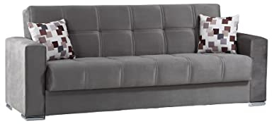 Dmora - Schlafsofa Francisco, Lineares 3-Sitzer-Container-Schlafsofa, Wohnzimmersofa aus gepolstertem Stoff mit klick-Klack-Öffnung, cm 226x85h91, Grau