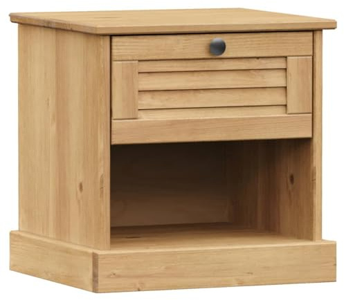 vidaXL Nachttisch, Nachtschrank mit 1 Schublade 1 Fach, Nachtkonsole Jalousie-Design, Schlafzimmer Nachtkommode Beistelltisch, Massivholz Kiefer