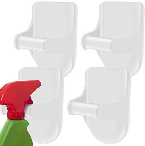 Jetclutch 4Pcs Spray Bottle Hooks for Cabinet, Wall Mounted Spray Bottle Hanger Self Adhesive Spray Bottle Holder Multipurpose Spray Bottle Organizer for Bathroom Storage Rack Cabinet Kitchen