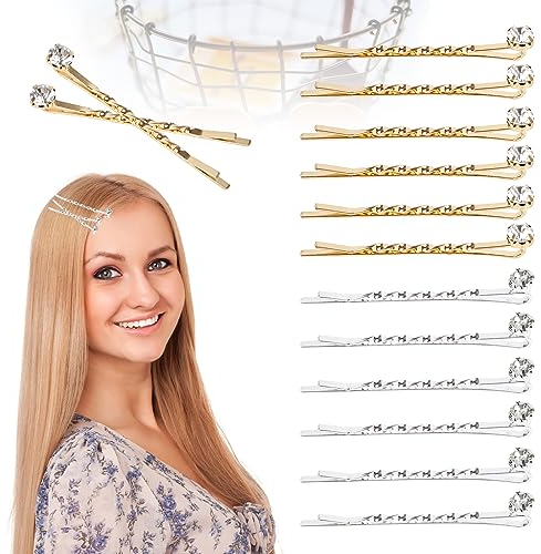 16 Stücke Strass Haarnadeln,Metall-Haarspangen, Kristall-Haarspangen,kleine Kristall-Bobby Pins,Damen Strass Dekorative Haarspangen Gold & Silber,tyling-Haar-Accessoires für Frauen