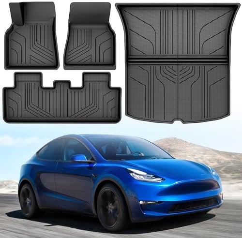 YITAHOME Tesla Model Y Fußmatten, Allwetter Anti-Rutsch Hochwandig 3D wasserdichte Gummimatten Bodenbeläge Set Kompatibel mit Model Y 2024 2023 2022 2021 2020 (4 Stück Fußmatten)