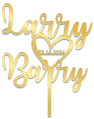 Personalised Wedding Cake Toppers Bride and Groom Anniversary Cake Toppers Valentine's Day Wedding Cake Decorations Acrylic with Any Name(Gold)