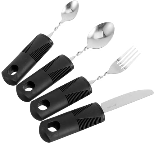 NIYANGLE Juego De Utensilios Adaptables 4 Uds. Vajilla Antideslizante De Acero Inoxidable Para Personas Mayores Tenedor Flexible Cortador De Cucharas Para Personas Mayores