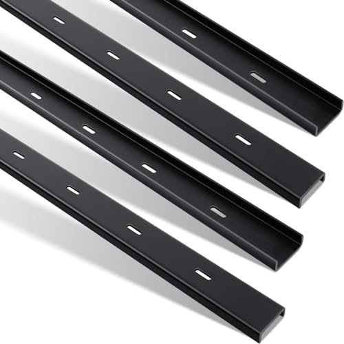 Blulu C-Kanal-Metallstütze, versteckte C-Halterung für Tischplatte, Holzbearbeitung, schwarze Beschichtung, 7 Löcher (91,4 cm), 4 Stück