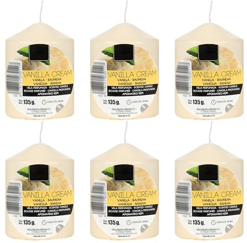 6 Stück Beige Duftkerze Duft Vanillecreme, Duft Stumpenkerzen 70x57mm 24 Stunden Dauer