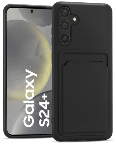 CoolGadget Handyhülle mit Kartenfach für Samsung Galaxy S24 Plus Schwarz | Silikon Case mit Kartenhalter auf der Rückseite, stoßfest, erhöhter Kameraschutz, dünn