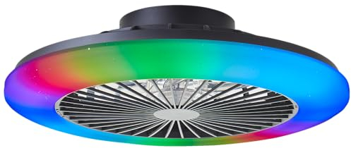 Lightbox LED Deckenlampe mit Ventilator & RGB Front Light & CCT Center Light - Ø 49 cm - schwarze Deckenleuchte - per Fernbedienung dimmbar - 3000-6500 K - 4700 lm - aus Kunststoff/Metall