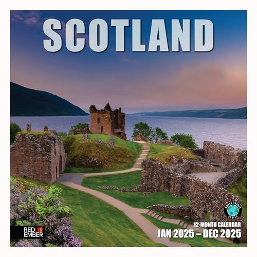 RED EMBER Schottland Monats-Wandkalender 2025, zum Aufhängen, 30,5 x 61 cm, dickes und stabiles Papier, Geschenk, Reisen, genießen Sie die Highlands zu Hause
