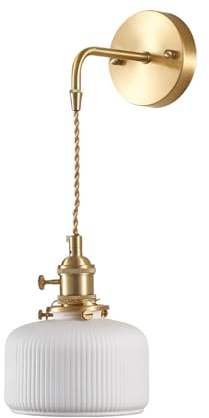 NICRX weiße Keramik-Wandleuchte, mit Messing-Gold-Sockel, Wandleuchte, Hängelampe, Wandleuchte für Nachttisch (A)