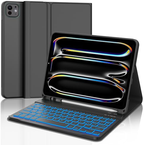 JADEMALL Custodia Tastiera per iPad Pro 11 M4/M5 2024/2025, Italiano QWERTY Tastiera Retroilluminata Bluetooth con Supporto Pencil per iPad Pro 11 M4/M5, Nero