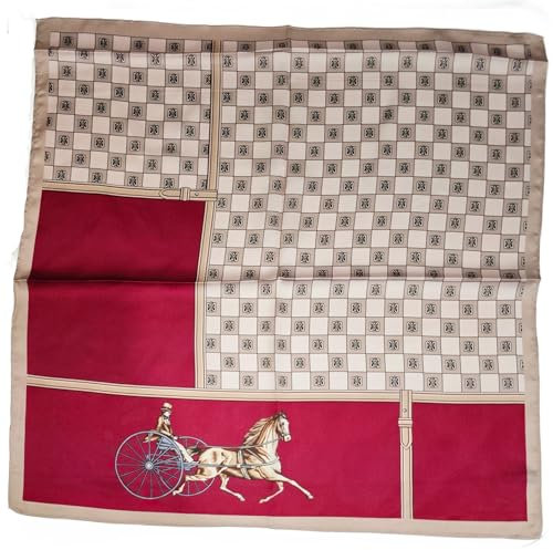 GIMIRO Schal aus imitierter Seide [53 x 53cm] Quadratische Schals Impressionismus-Muster Vintage-Schal für Büroarbeit oder lässigen Bund (80# AC01 Claret Horse)