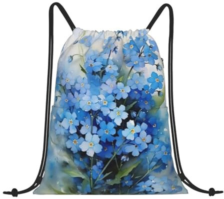 EgoMed Kordelzug-Rucksack, Rucksack-String-Tasche, Sport-Cinch-Sackpack, String-Tasche, Turnbeutel, Aquarell Vergissmeinnicht Blumen