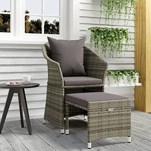 ShGaxin 2-TLG. Garten-Lounge-Set mit Kissen Grau Poly Rattan, Lounge Gartenmöbel Set, Terassenmöbel Wetterfest, Loungemöbel Terrasse, Gartenlounge, Garten Loungemöbel Set, 319685