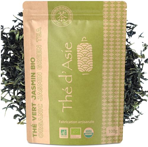 Khla - Thé Vert Jasmin Bio 100 g - Sachet Vrac - Thé Chaud ou Glacé - Jasmine Tea - Floral & Aromatique - Riche en Antioxydants - Sommeil, Digestion - Thé d’Asie - Origine Chine - Tisane & Infusion -