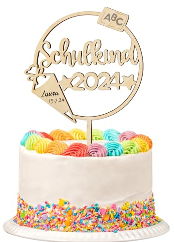 BOOMTOP Tortendeko Einschulung Holz Schulkind 2025 Schulanfang Cake Topper Endlich Schulkind Mädchen Junge Kuchen Topper Einschulung Deko Torte Kuchendeko Cupcake Topper 1. Schultag Tortenstecker