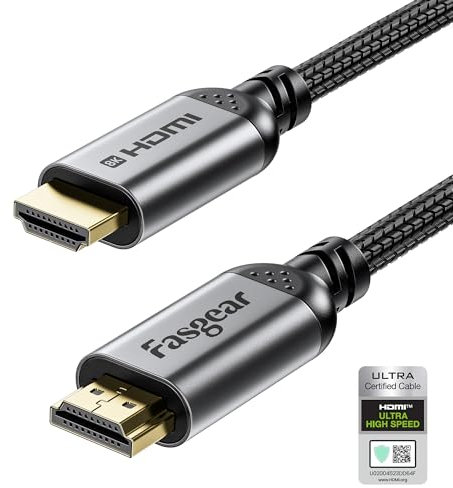 Fasgear Cavo HDMI 2.1 6,6ft 8K cavo HDMI certificato 48 Gbps nylon intrecciato 8K@60Hz 4K @120Hz HDCP 2.3 per eARC HDR10 3D Dolby compatibile con X-Box One / PS5 / A persone TV nero