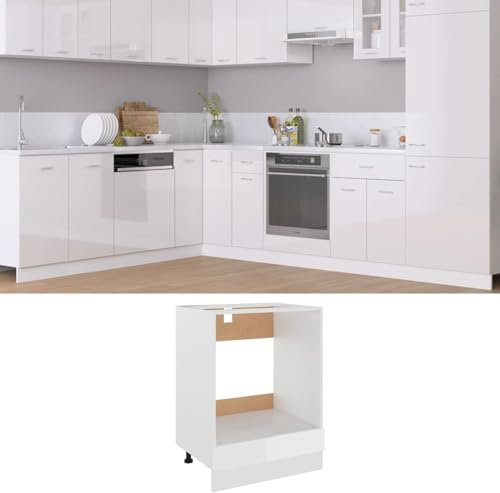 Somanki Herdumbauschrank, Küchenunterschrank, Küchenschrank, Küchenunterbauschrank, Unterschrank Herd, Küchen Schranke, Hochglanz-Weiß 60x46x81,5 cm Spanplatte