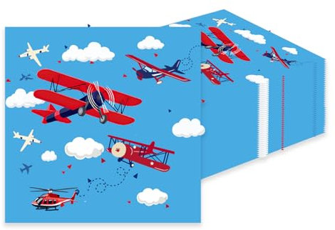 40 stücke Flugzeug Party Dekorationen Flugzeug Party Serviette,33x33cm Blauer Himmel und weiße Wolken Hubschrauber Thema Einweg Servietten für Mann Frau Mädchen Geburtstag Party Deko