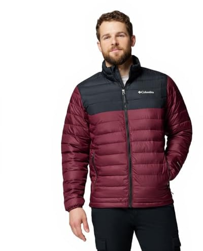 Columbia Men's Powder Lite 2 Jacket, Puffer Jacket, Rich Wine, Black, L