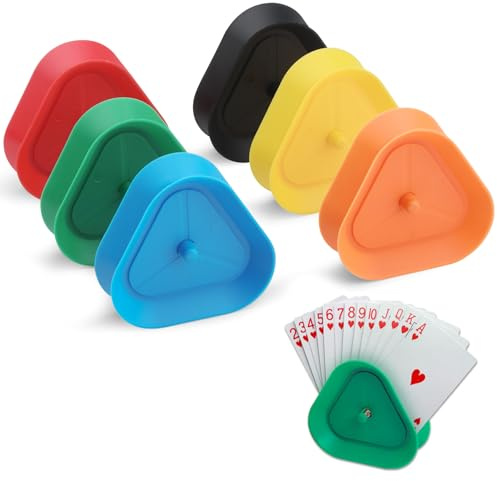ktxaby 6 Pcs Playing Card Game Holders,6 Colors Game Card Rack,Hands Free Poker Tray,Triangle Standing Card Holder,Holds Up to 15 Poker Cards Hands for Adults,Parties,Classroom Activities