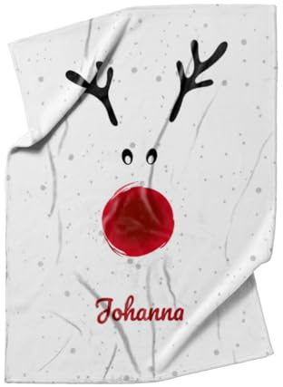 fotobar Babydecke mit Namen – Rentier mit roter Nase, 75 x 100 cm | Mit dem Namen Ihres Kindes, flauschiger Fleece ca. 265 g/m², Öko-Tex Standard 100, in Deutschland bedruckt