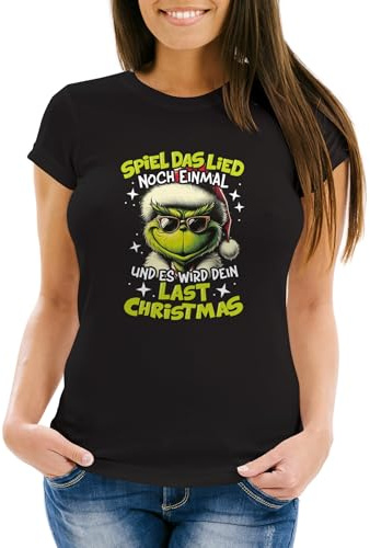 MoonWorks® Weihnachtsshirt Damen Grinch Spruch T-Shirt Weihnachten Lustig Weihnachtsoutfit Frauen Schwarz S