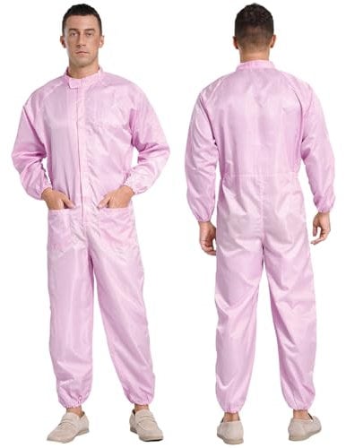 Xnihocha Men's Long Sleeve Protective Coverall Suit Anti-Static Dustproof Boiler Suit Uniform Workwear Pink XL