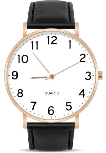 OFFCUP Armbanduhr Herren, Analog Quarz Uhr für Herren Uhren, Herrenuhr mit Lederarmband, Minimalist Uhr für Männer mit Großem Zifferblatt, Klassische Herren Business Uhr Leicht zu Lesen