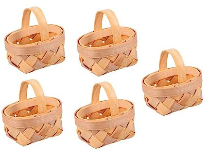 ANDRESLAD 5pcs Mini Wooden Basket Handmade Woven Basket for Wedding Decor for Shelves