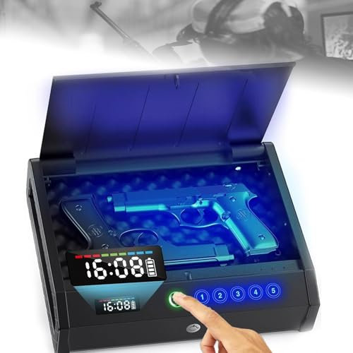 Waffentresor, Biometrische Waffentresore for Handfeuerwaffen, Pistolentresor mit Fingerabdruck-Schnellzugriff, Kompakte Aufbewahrungsbox, Waffentresor mit LCD-Zeitanzeige, for Zuhause, Nachttisch
