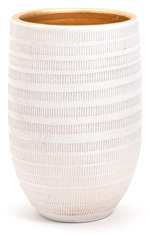 Grande e Elegante VASO in Terracotta, | Decorato con Interni Dorati | D.19 cm – H.30 cm | Vaso Decorativo Moderno per Piante, Fiori, Piante grasse, Sansevieria | da Interno o Esterno. (D.19 - H.30 cm)