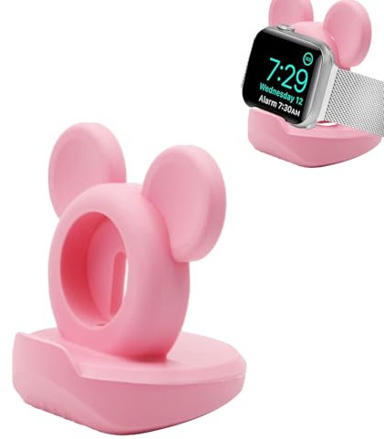 Leeneen Support de chargeur en silicone pour Apple Watch Series Ultra2/Ultra/10/9/8/SE2/7/6/SE/5/4/3/2/1 - Station de charge mignonne pour iWatch - Prend en charge la table de nuit (rose)