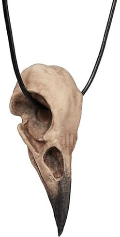 Andracor 3D-Druck Rabenschädel (11 cm) Anhänger mit Lederband - Knochenfarben, vorbemalt - Kostüm-Accessoire & Deko-Artikel