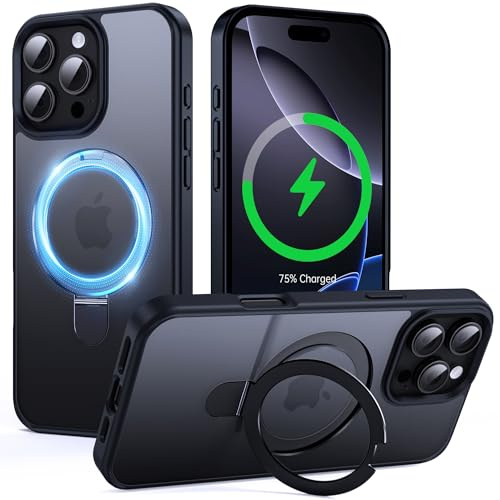 Supdeal Magnetic Stand Case for iPhone 16 Pro Max with Invisible Ring Kickstand [Compatible with MagSafe] [Military Drop Protection] Shockproof Protective Translucent Matte Phone Cover, 6.9'', Black