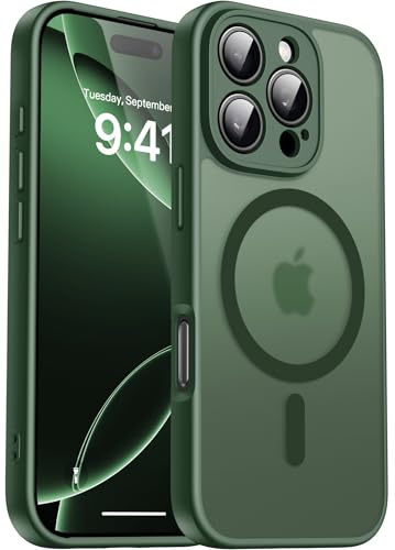 Natiiozie Magnetisch Kompatibel mit iPhone 16 Pro Hülle Kompatibel mit MagSafe, Kameraschutz FallSchutz Handyhülle, Stoßfest Kratzfest Schutzhülle Transluzente Matt Rückseite Case Grün