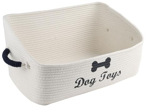 Morezi Panier de rangement trapézoïdal pour animaux de compagnie, convient pour les jouets pour chiens et chats, lit chiot, corde en coton lavable avec poignées, pliable, facile à déplacer – Beige