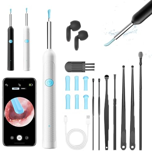 Ear Wax Removal kit, Ear Cleaner with Camera, Kit - Precise and Safe Cleaning Device, Professional Ears Cleaners Set with Cleanings Brush and Storage Box for Children and Adult (White)